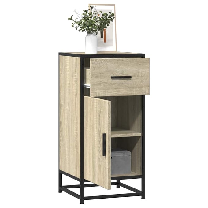 vidaXL - Dressoir - 35,5x35x76 - cm - bewerkt - hout - en - metaal - sonoma - eikenkleur