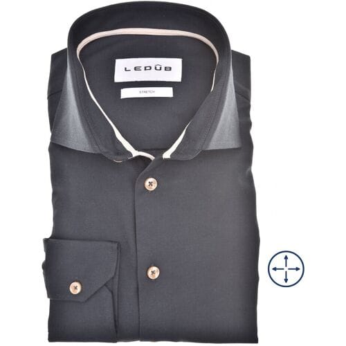Ledub modern fit overhemd - popeline - donkerblauw - Strijkvriendelijk - Boordmaat: 38