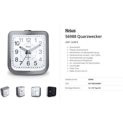 Mebus 56988 Wekker Kwarts Grijs