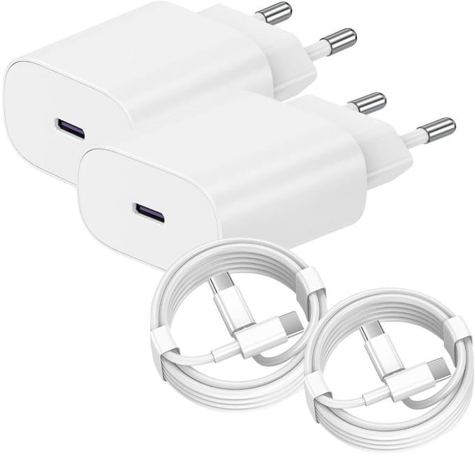 USB C Snellader 25W + USB-C Kabel 3M - 2 Pack - Oplader - USB-C Lader - Wit