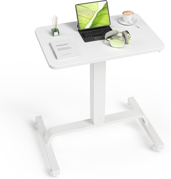 Verstelbare bijzettafel - Mobiel bureau - Thuiswerken - Pneumatisch in hoogte verstelbaar - 60 x 40 cm - Wit