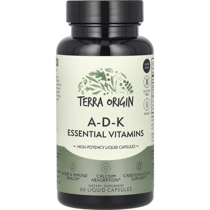 Terra Origin, A-D-K essentiële vitamines, 60 vloeibare capsules