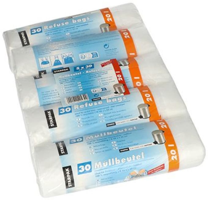 Afvalzakken met trekkoord, HDPE 20 l transparant