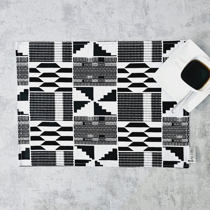 Placemats Set van 4 | 100% Katoen Geweven 32x42cm | ''Mudcloth'' geïnspireerde Wasbare Boho Stoffen Placemats