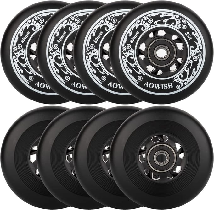 Set van 8 Inlineskate Wielen 80mm 85A met ABEC-9 Lagers en Spacers