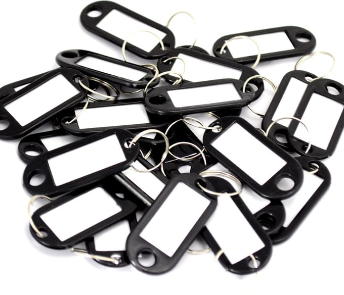 Sleutellabel - Naamlabel - Sleutelhanger - Bagagelabel  zwart/wit - 25 stuks