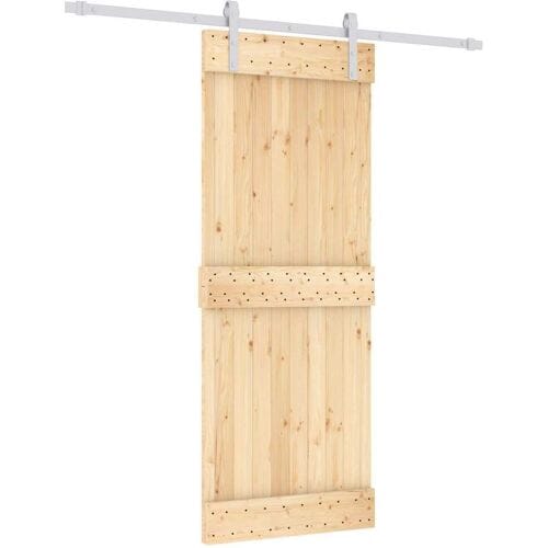 vidaXL - Schuifdeur - Natuurlijk - en - Wit - 80 - x - 210 - cm - Massief - Pine - Hout