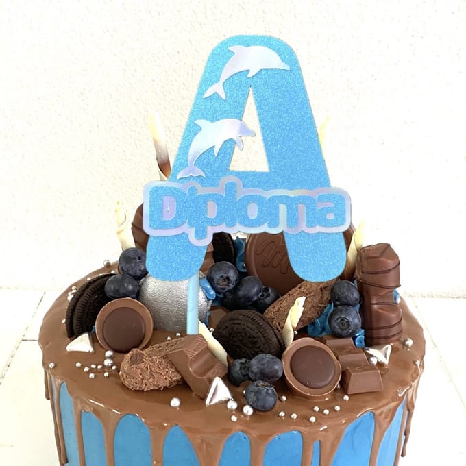 Taartdecoratie | Taarttopper | Zwemdiploma A groot | Blauw | 14 cm breed | karton