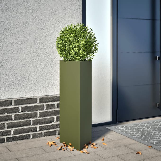 vidaXL - Plantenbak - driehoek - 30x26x75 - cm - staal - olijfgroen