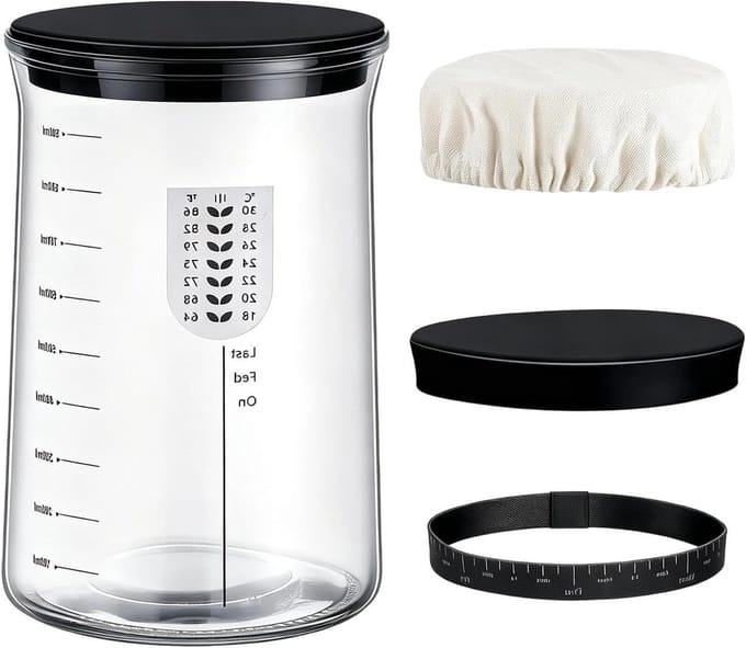 Zuurdeeg Pot - Moedergist Container - Brood Bakken - Zichtbare Gisting - 19.6 x 10.6 cm - Transparant