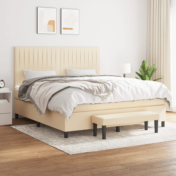 vidaXL - Boxspring - met - matras - stof - crèmekleurig - 160x200 - cm