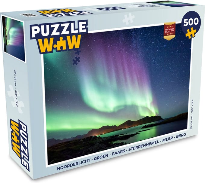 Puzzel Noorderlicht - Groen - Paars - Sterrenhemel - Meer - Berg - Legpuzzel - Puzzel 500 stukjes