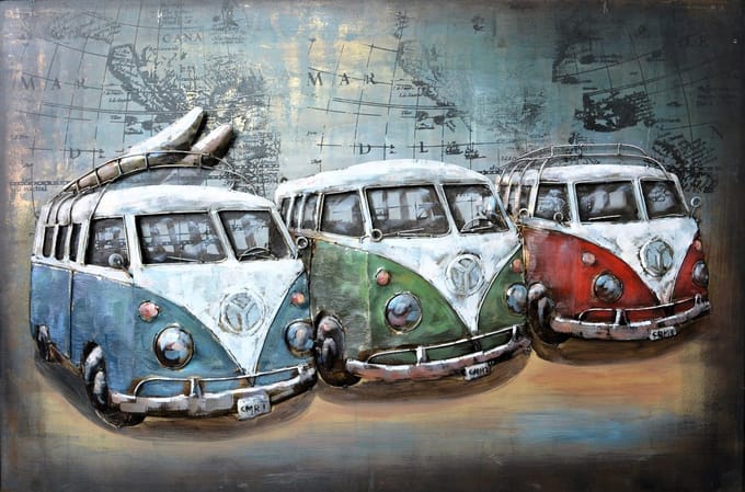 Volkswagen busjes - metalen schilderij in 3D