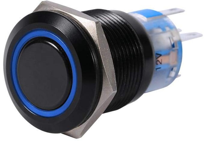 19mm Metalen Drukknop Zelfvergrendelend Waterdicht 12V Blauwe LED