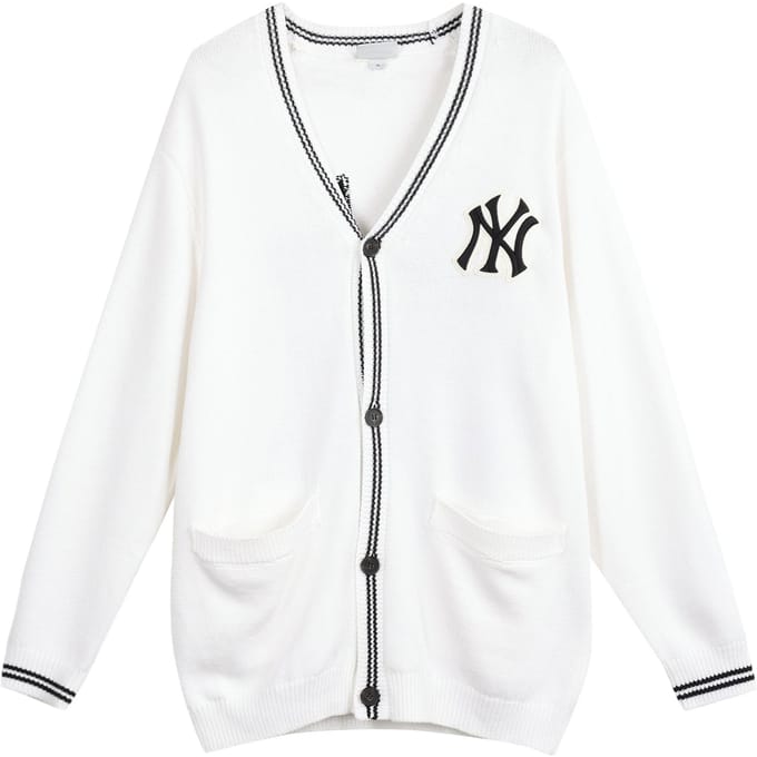 MLB Logo Basique New York Yankees Pull en Maille Color Block Pull Unisexe Blanc 3AKCB0121-50WHS XL