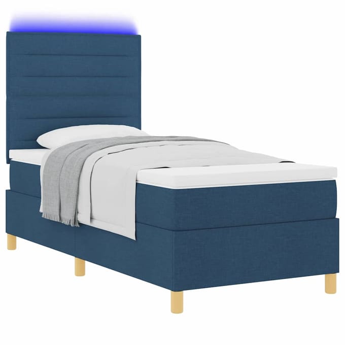 vidaXL - LED - Box - Spring - Bed - met - hoofdeinde - Blauw - 100 - x - 200 - cm - Stof