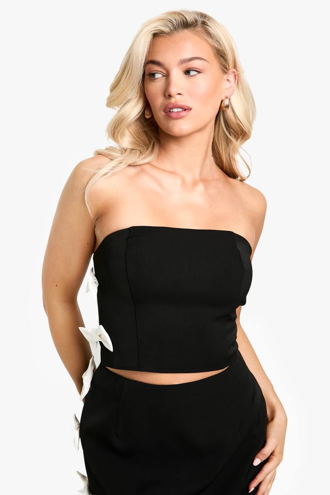 boohoo Dames Contrast Bow Tailored Bandeau | Zwart | Maat: 34