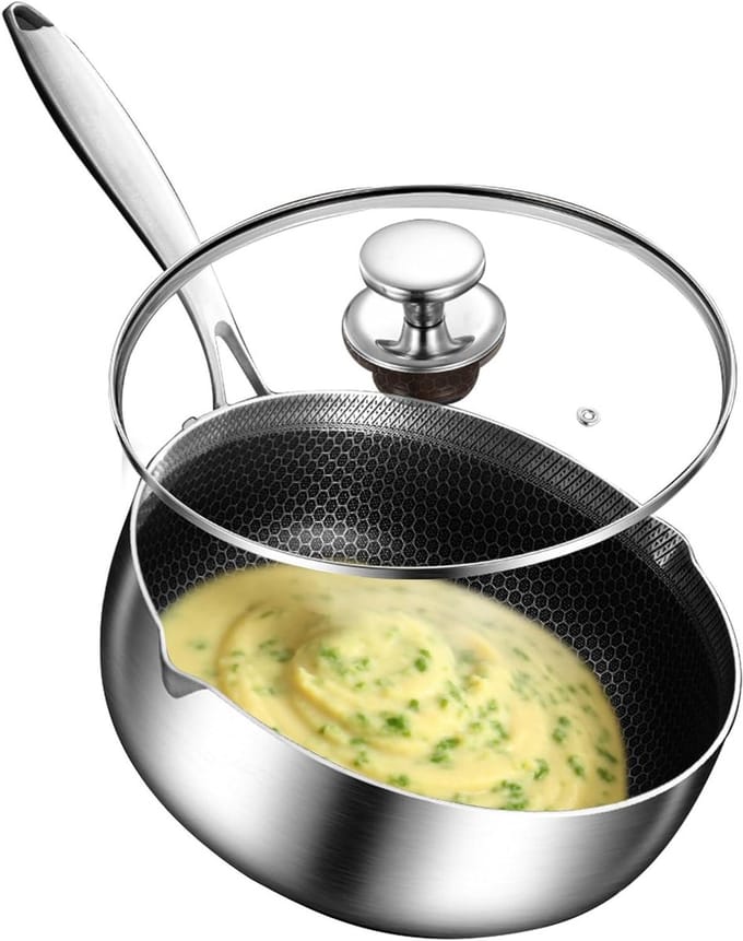 RVS Kookpan - Antiaanbak Pan - Gezond Koken - Honingraat Structuur - 24cm - Zilver