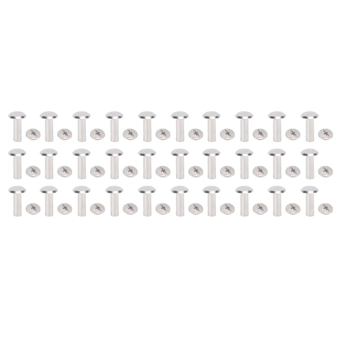 100 Ensemble Rivets Clous Métalliques Acier Inoxydable Multifonctionnel M3 Vis à Tête Ronde Plate Rivets Cuir white