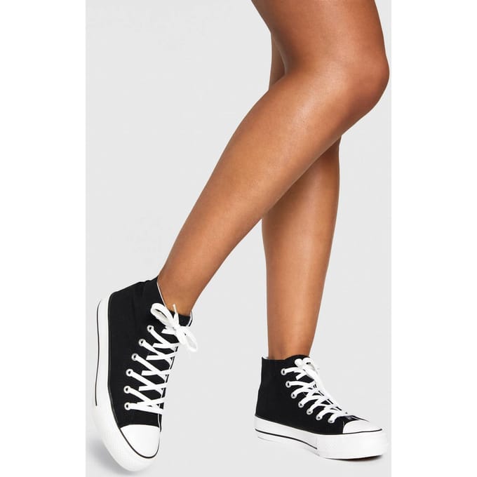 boohoo Dames High Top Platform Veterschoenen | Zwart | Maat: 40