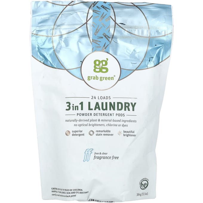3-in-1 Poeder Wasmiddel Pods, Geurloos, 24 Wasbeurten, 384G(13.5Oz) white
