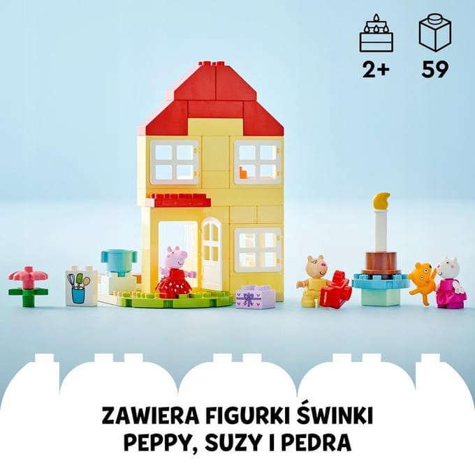 LEGO® DUPLO® Peppa Big verjaardagshuis speelset met 3 figuren, bouw- en leerspeelgoed voor kinderen vanaf 2 jaar, ontwikkelt de fijne motoriek en creatief rollenspel 10433