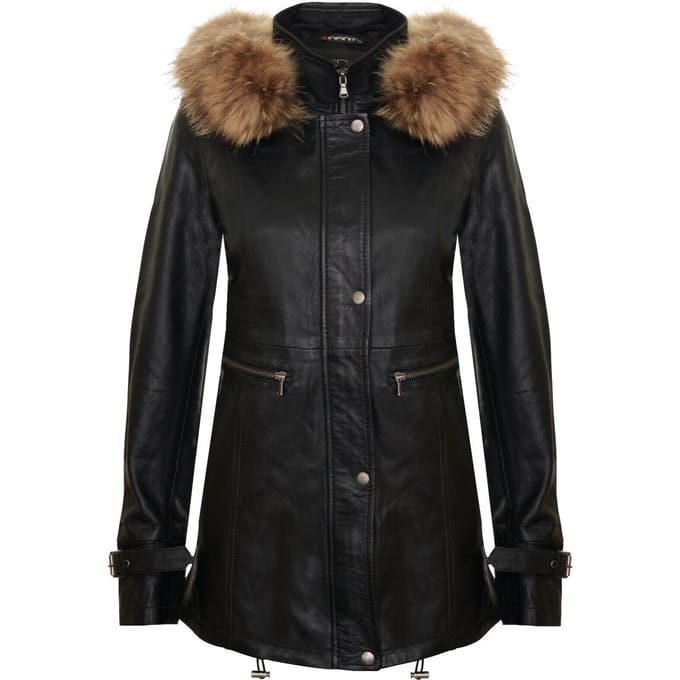 Dames warm leren parkajack met capuchon-Northwich