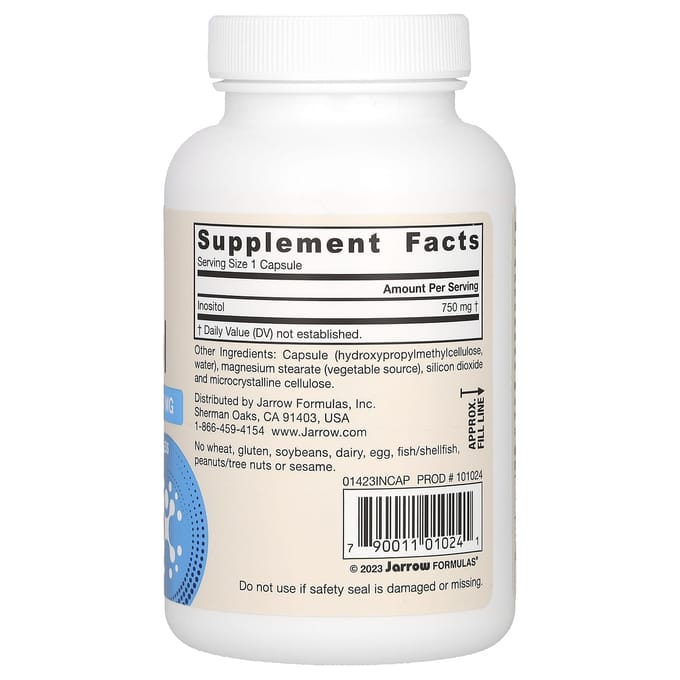 Jarrow Formulas, Vegan Inositol, 750 mg, 100 Plantaardige Capsules