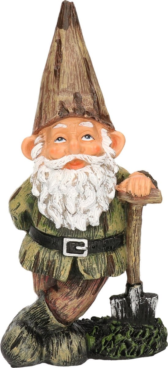 Farmwood Animals Tuinkabouter - bruine muts met schop - 24 cm - polystone - tuinbeeld