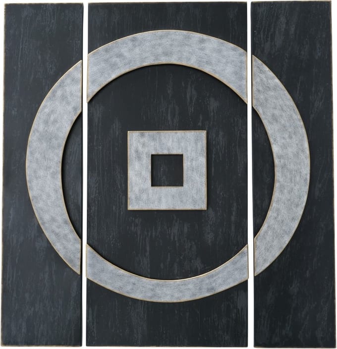 Wanddecoratie - Vierkant - 3d - 97x89x3cm. - Grijs - Zwart - Metaal - Boltze