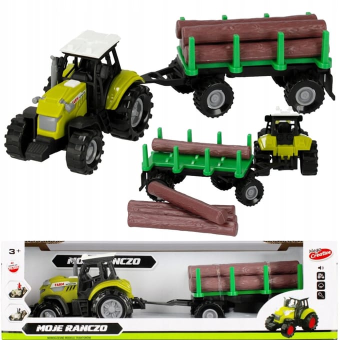 Boerderijspeelgoed Tractor met Houtaanhanger en Geluidseffecten