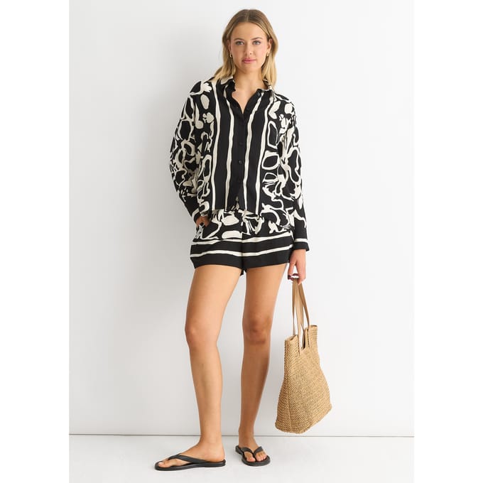 Oversized shirt met monorandprint in viscose