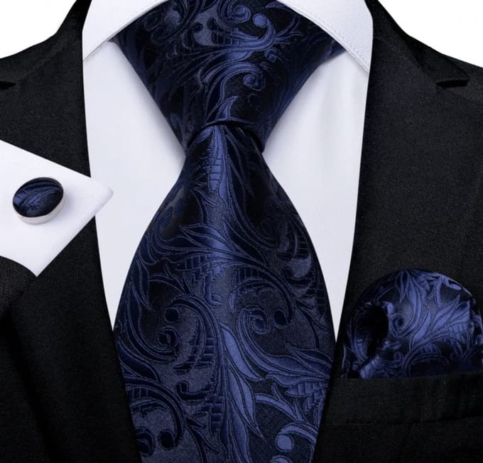 3-Delige stropdasset- Blauw Blad- Zijde - Charme Bijoux