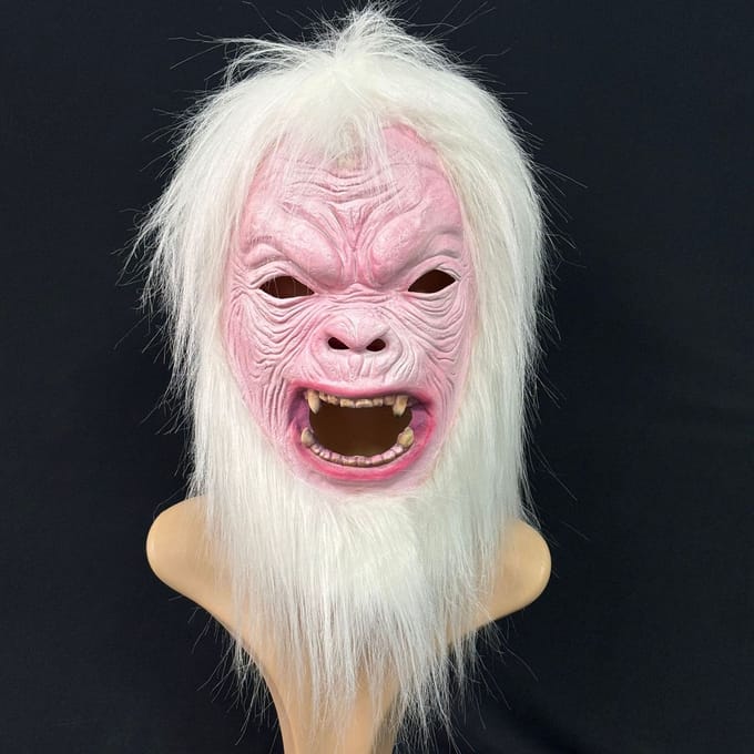 Wit harige gorilla latex masker One size fits all adults roze