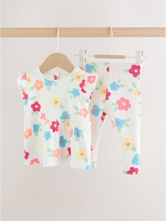Next - Meisjes - Geribbelde top en Leggings babyset 2 Pieces - Wit