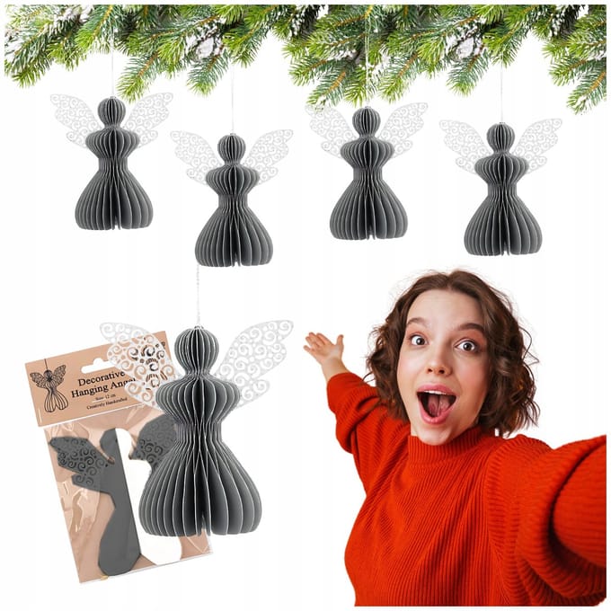 Papieren Kerstengel Grijs 12cm - Decoratie voor Kerstboom