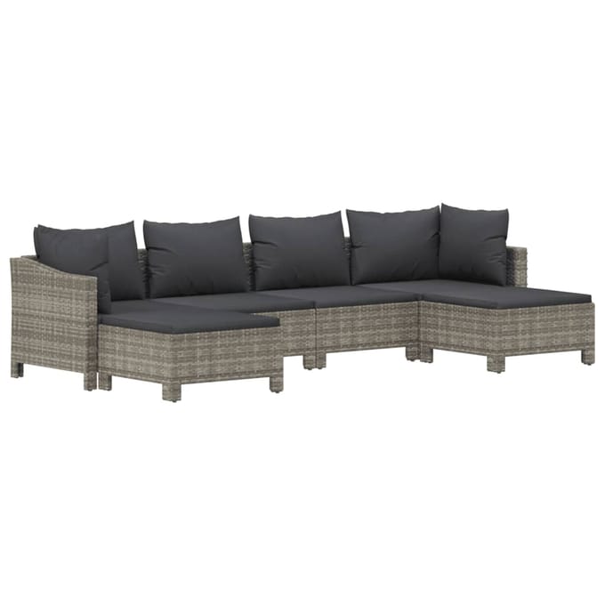 vidaXL - 6-delige - Loungeset - met - kussens - poly - rattan - grijs