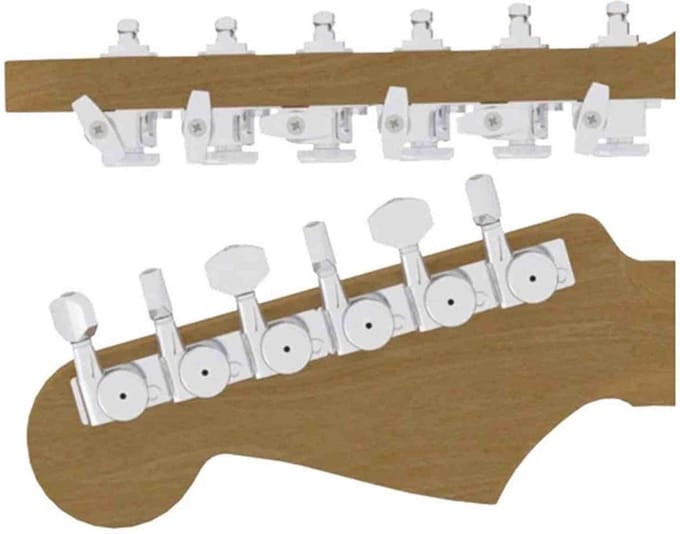 Hipshot HS6K1EL0CST Gitaar tuner upgrade kit, 6 inline Grip-Lock, closed chroom staggered