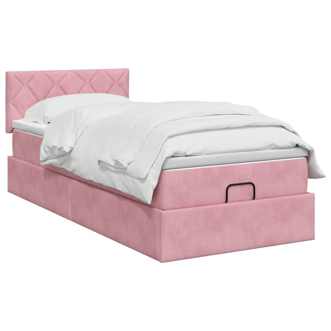 vidaXL - Ottoman - bed - met - matras - met - hoofdeinde - Roze - 90 - x - 190 - cm - Fluweel