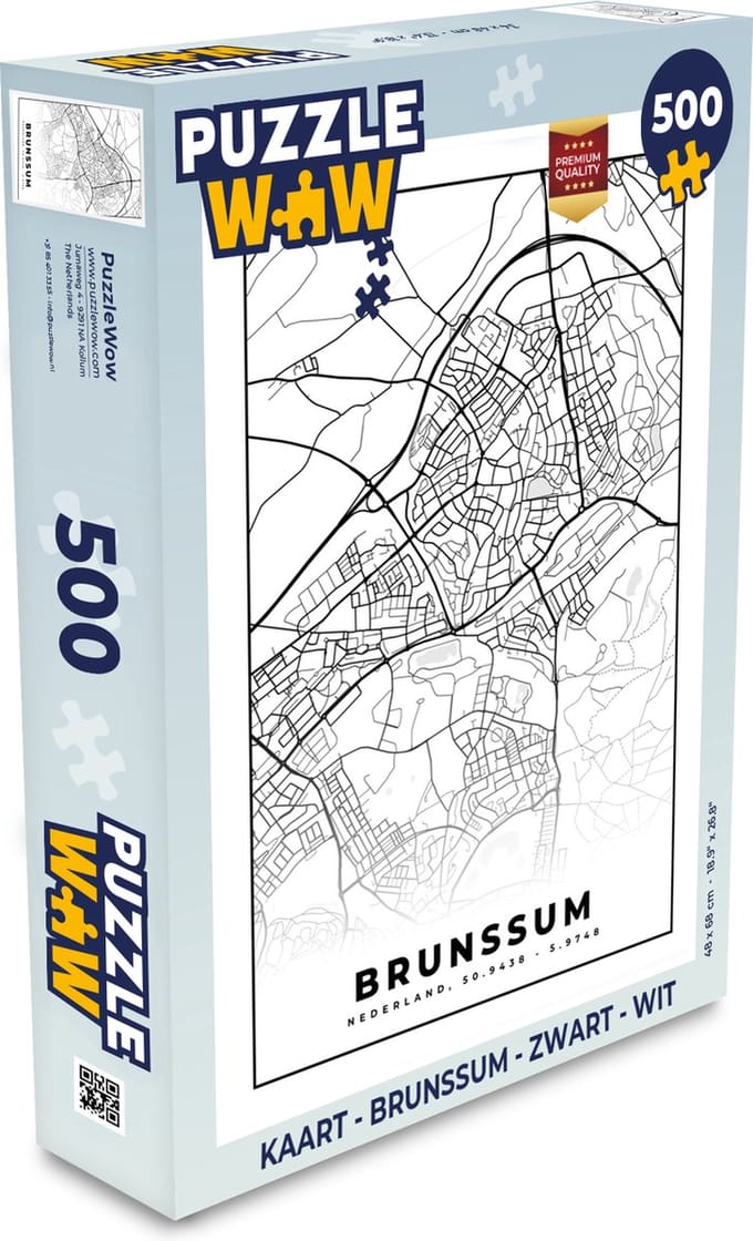 Puzzel Kaart - Brunssum - Zwart - Wit - Legpuzzel - Puzzel 500 stukjes