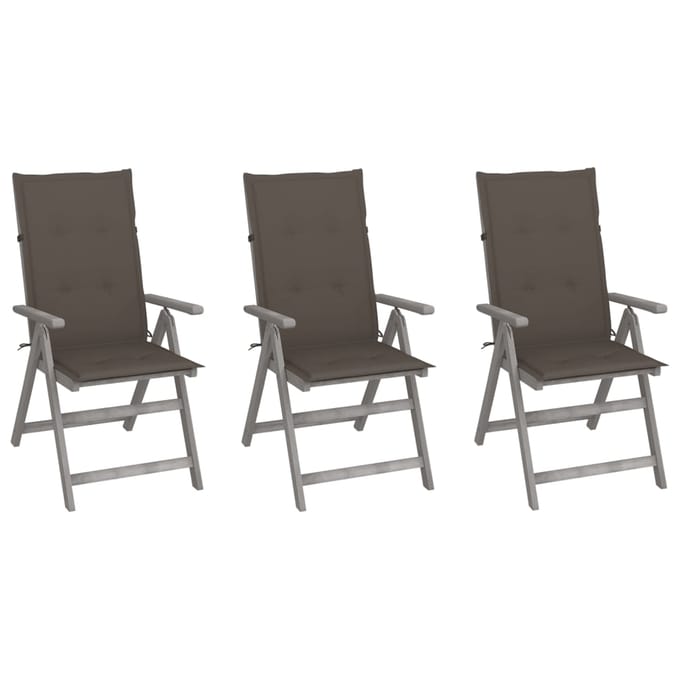 vidaXL - Tuinstoelen - 3 - st - verstelbaar - met - kussens - massief - acaciahout