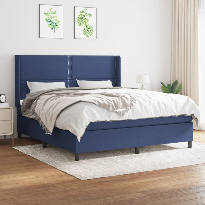 vidaXL - Boxspring - met - matras - stof - blauw - 180x200 - cm