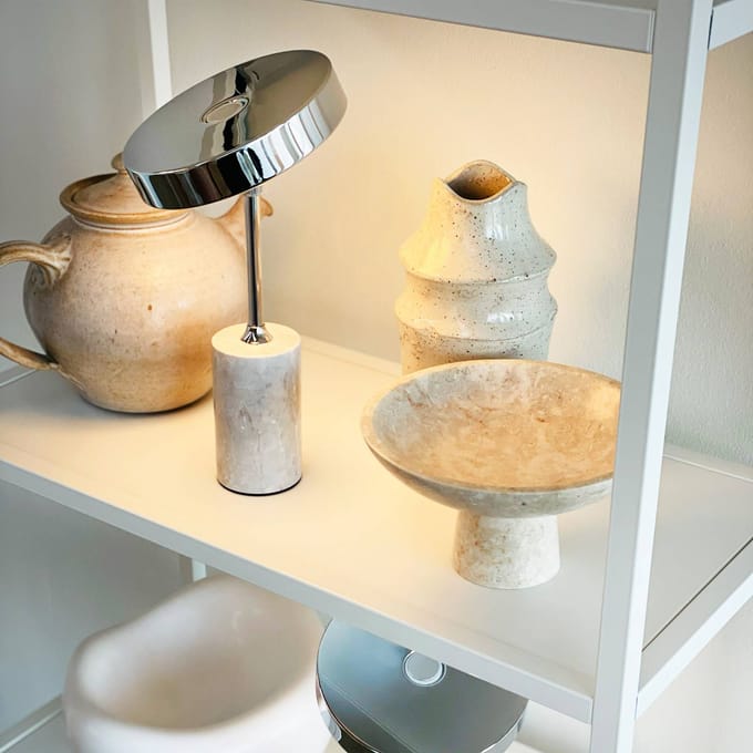 Starlight LED oplaadbare tafellamp chroom met grijs marmer
