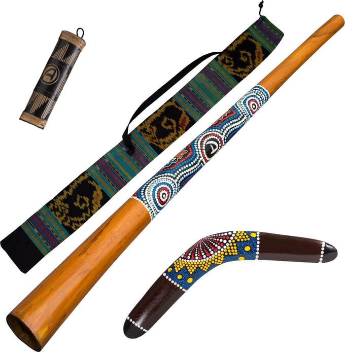 Didgeridoo Dreamtime Pakket – Inclusief Boemerang, Rainstick en Tas