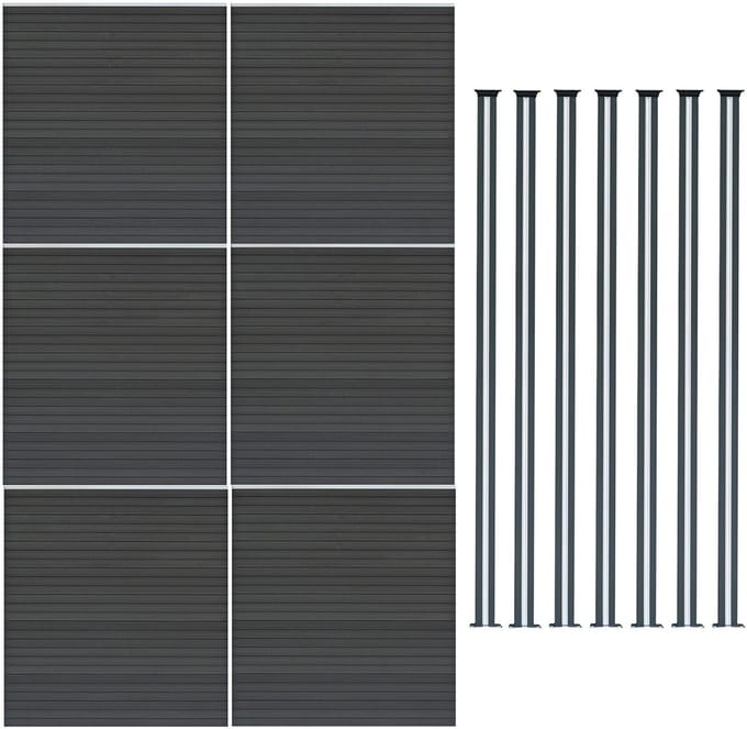 Composiet schuttingset - grijs - 185x1045cm - 6 panelen & 7 led palen
