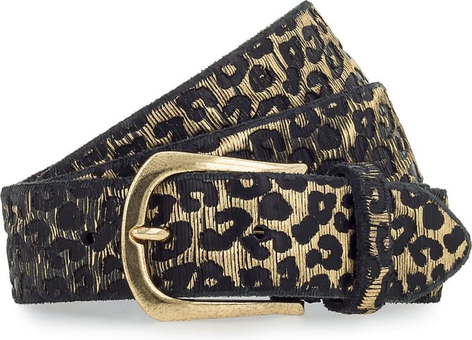 b.belt Leren Riem Cat Silver Belt W75 Black - Gold Goudkleurig