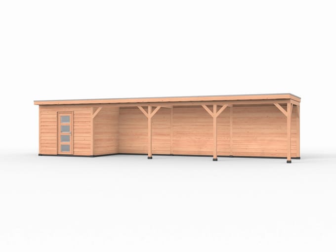 Douglas overkapping, 1200 x 250, met schuur en achterwand, Westwood Comfort Plus
