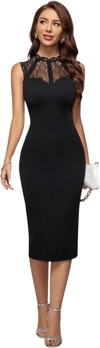 Elegante Bodycon Jurk voor Dames met Kant en Split Detail