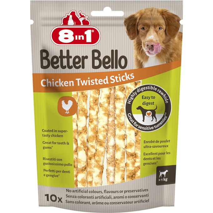 Dubbelpak: 2x10st8in1 Betere Bello Kip Twisted Sticks hondensnacks