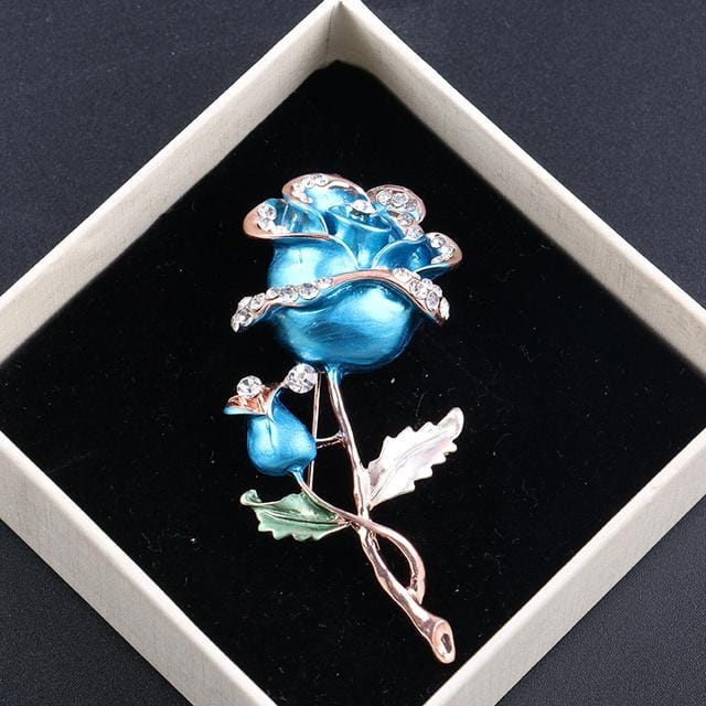 Broche Épingle Fleur Rose Femme Alliage Haut de Gamme Incrusté Strass Accessoires Vêtements bleu